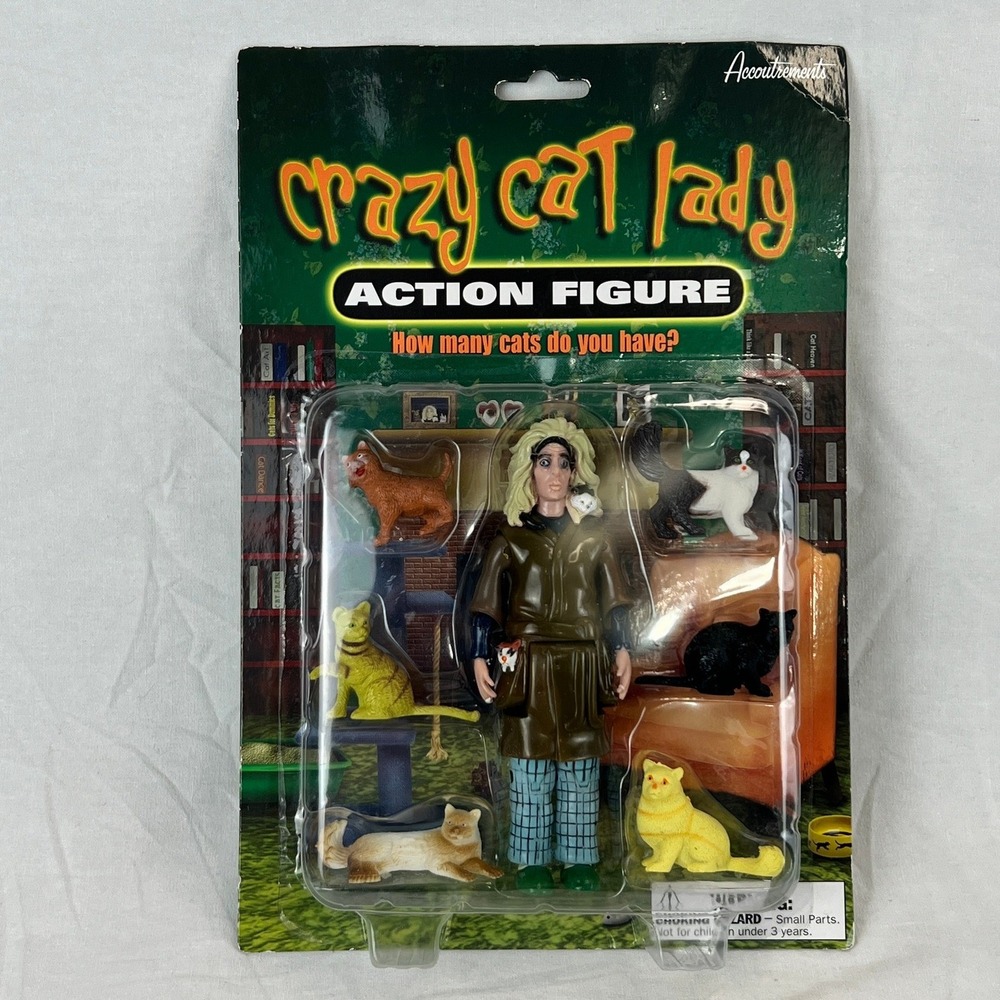 Crazy Cat Lady Action Figure Toy with 6 Cats‎ NIB